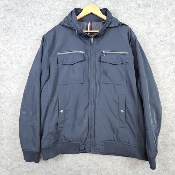 Tommy Hilfiger Men's Coat Blue Size XXL Packable Hood 2‎ HOLES UNDER RIGHT ARM - Picture 1 of 16